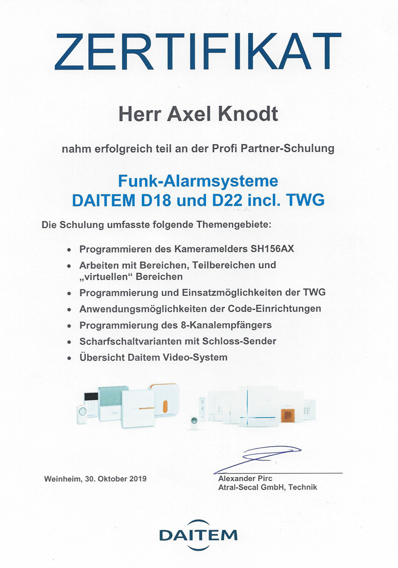 Daitem PPD D22 Zertifikat
